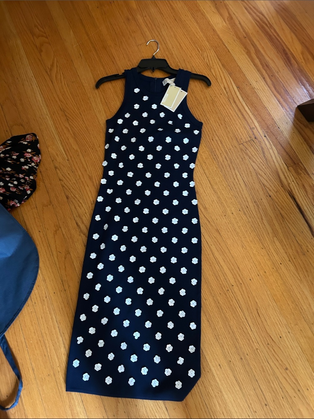 MICHAEL Michael Kors Navy Midi Sheath with White Floral Details
